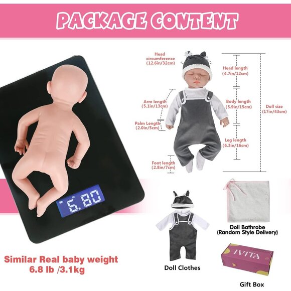 🆕17 inch Full Body Silicone Baby Dolls Boy Sleeping Baby With DOLL Clothes - Picture 5 of 10